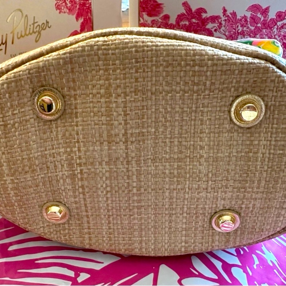NWT LILLY PULITZER MALIA MINI STRAW BAG BRIGHT DELIGHT PATCH MULTI BEAUTIFUL! - Picture 13 of 15